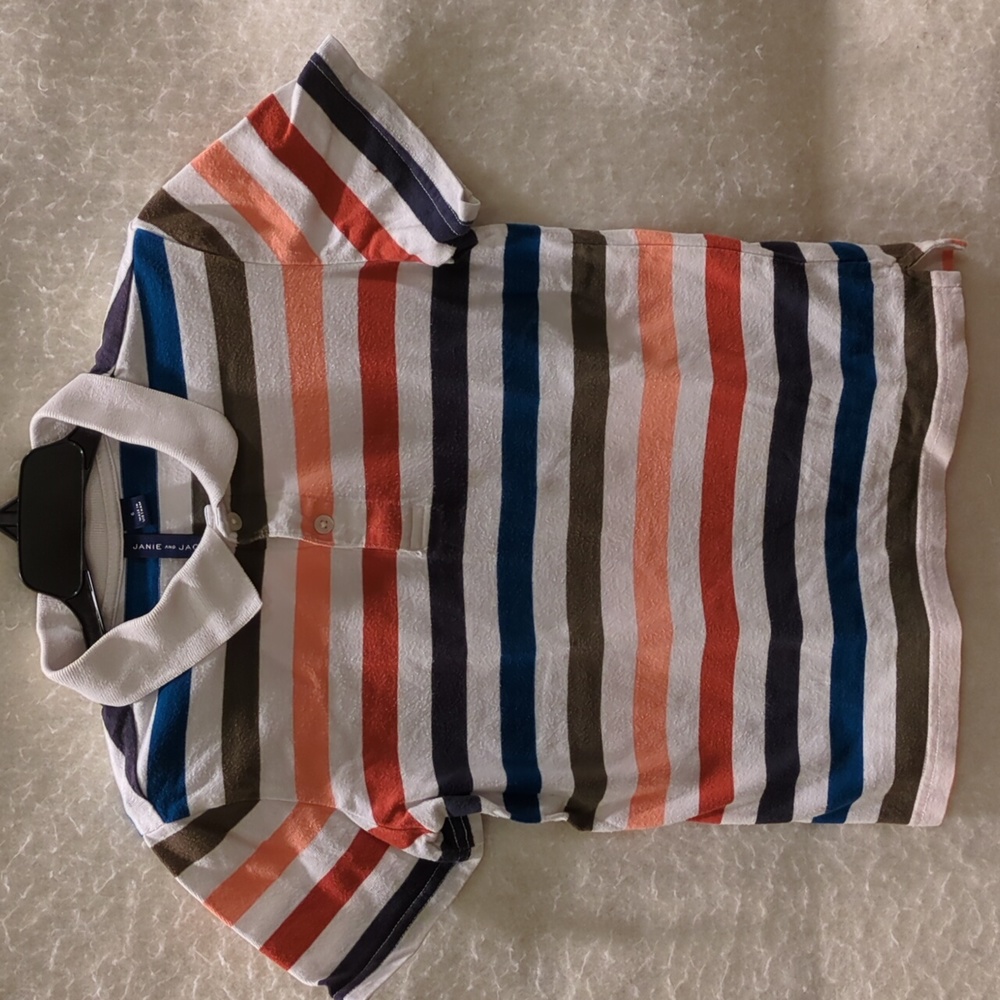 Janie and Jack Polo... Orange, Olive, Cream and Teal Stripe